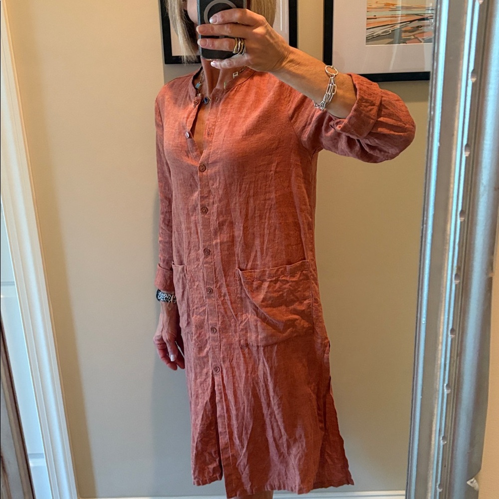 Terracotta Linen Dress Duster Eileen Fisher - Picture 5 of 10